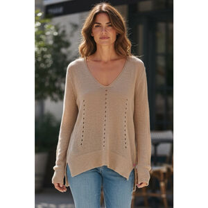 LABEL+thread Beige Linen V-Neck Top sweater XS